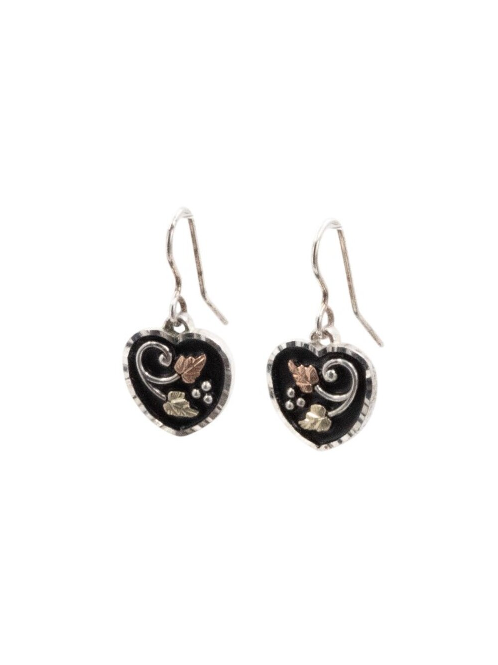 Black Hills Sterling Silver 12K Gold 0.75 Inch Antiqued Heart Dangle Earrings